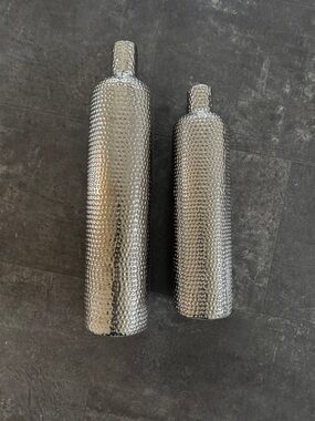 Large Decorative Textured Glass Vase Set - Silver